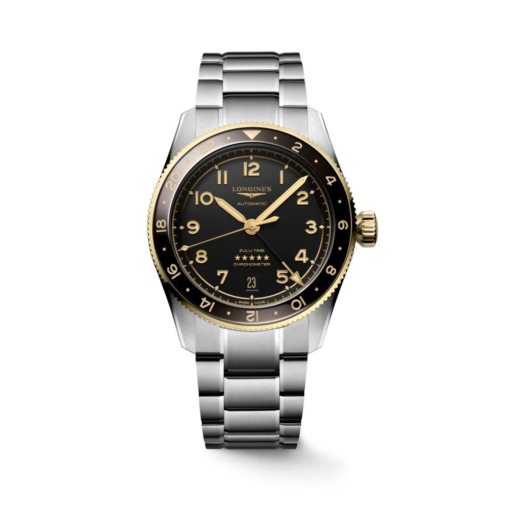 Longines Spirit Zulu Time Steel Gold 39mm Anthracite